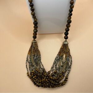 #639 Vintage MONET Tiger's Eye Multi-Strand Statement Necklace - Toggle Clasp